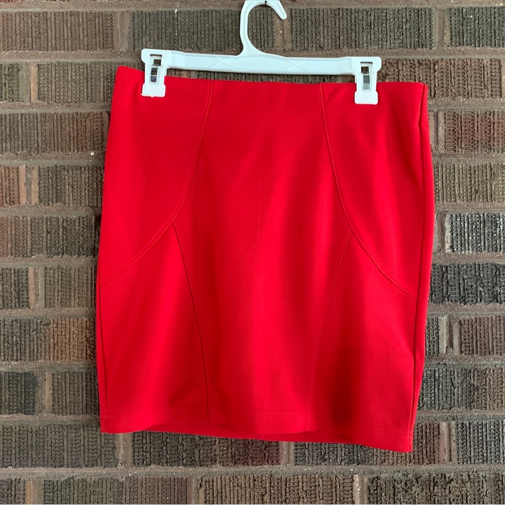 Swoon Boutique Red Mini Ponte Pencil Skirt